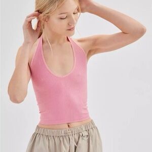 Out From Under Halter Neck Ribbed Crop Top Size M